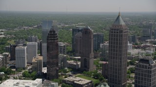 AX36_087E - 4.8K aerial stock footage flying by One Atlantic Center and Midtown Atlanta skyscrapers, Georgia
