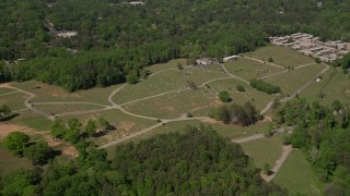 AX37_002 - 4.8K aerial stock footage flying by a cemetary among trees, Atlanta, Georgia