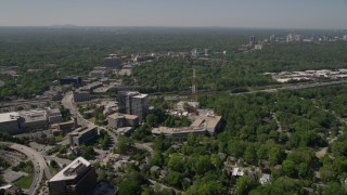 AX37_022 - 4.8K aerial stock footage approaching WSB TV station, Midtown Atlanta, Georgia