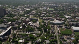 AX37_027E - 4.8K aerial stock footage of the Georgia Institute of Technology campus in Atlanta, Georgia