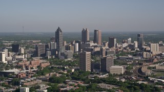 AX38_061 - 4.8K aerial stock footage of skyscrapers in Downtown Atlanta, Georgia