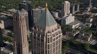 AX38_062E - 4.8K aerial stock footage approaching Midtown Atlanta skyscrapers and One Atlantic Center, Georgia