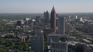 AX38_065 - 4.8K aerial stock footage approaching skyscrapers in Midtown Atlanta, Georgia