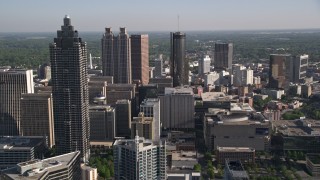 AX38_071E - 4.8K aerial stock footage approaching Westin Peachtree Plaza Hotel in Downtown Atlanta, Georgia