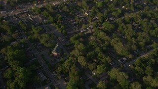 AX39_002 - 4.8K aerial stock footage flying by a church in a residential area, West Atlanta, Georgia