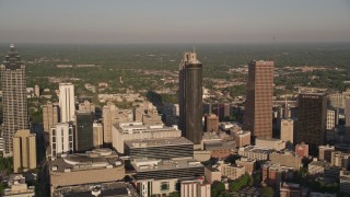 AX39_004 - 4.8K aerial stock footage approaching hotels and high-rises, Downtown Atlanta, Georgia