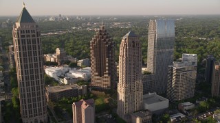 AX39_022E - 4.8K aerial stock footage approaching Midtown Atlanta skyscrapers revealing Promenade II, Georgia
