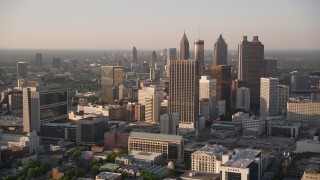 AX39_044E - 4.8K stock footage aerial video approaching sksycrapers, Downtown Atlanta, Georgia