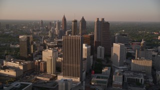 AX39_067E - 4.8K aerial stock footage flying by Downtown Atlanta skyscrapers and high-rises, Georgia