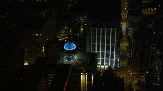AX41_014 - 4.8K aerial stock footage orbiting Hyatt Regency, Downtown Atlanta, Georgia, night