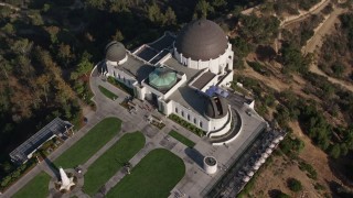 AX43_019 - 4K aerial stock footage of a bird's eye view of Griffith Observatory, Los Angeles, California