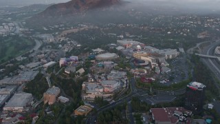 AX44_019 - 4K aerial stock footage approaching Universal Studios, Hollywood, California