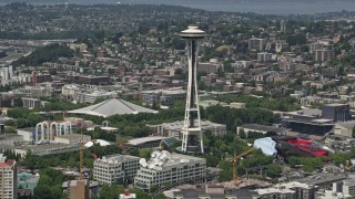 AX45_067 - 5K aerial stock footage approaching the Space Needle, Downtown Seattle, Washington