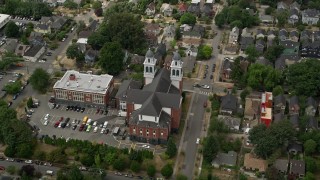 AX45_084 - 5K aerial stock footage approaching Immaculate Conception Church in Central Seattle, Washington 