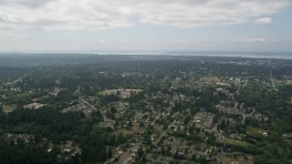 AX46_012 - 5K stock footage aerial video flyby residential neighborhoods, lots of trees, Brier, Washington