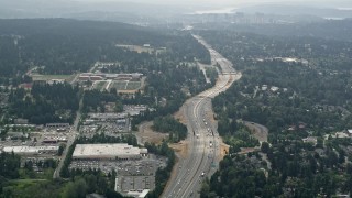 AX46_023E - 5K aerial stock footage of light traffic on Interstate 405 in Kirkland, Washington