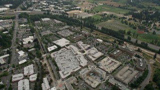 AX46_027 - 5K aerial stock footage tilting to a bird's eye view of Redmond Town Center shopping mall, Redmond, Washington