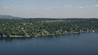 AX47_006 - 5K aerial stock footage of waterfront homes on the shore of Lake Washington, Mercer Island, Washington