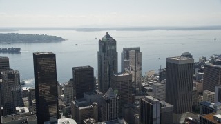 AX47_044E - 5K aerial stock footage fly over downtown to reveal the Central Waterfront in Downtown Seattle, Washington