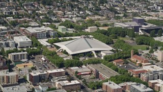 AX47_048 - 5K aerial stock footage of KeyArena multipurpose arena at Seattle Center in Downtown Seattle, Washington
