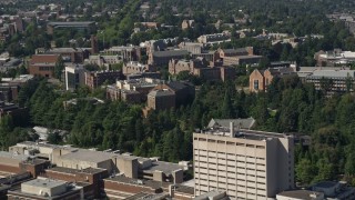 AX47_084 - 5K aerial stock footage fly by University of Washington campus buildings, Seattle, Washington