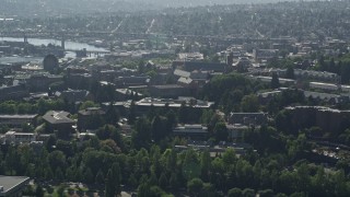 AX47_087 - 5K aerial stock footage of University of Washington campus buildings, Seattle, Washington