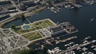 AX47_094 - 5K aerial stock footage of orbiting Lake Union Park and the Museum of History and Industry, Seattle, Washington