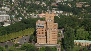 AX47_140 - 5K aerial stock footage of approaching the Pacific Tower on Beacon Hill, Seattle, Washington