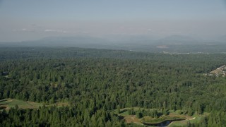AX48_024 - 5K aerial stock footage of flying over evergreen trees, Sammamish, Washington