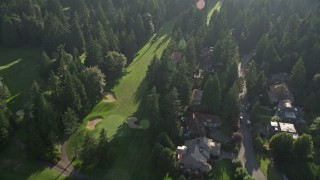 AX49_028E - 5K aerial stock footage of a bird's eye view of upscale homes and tall evergreen trees, Sammamish, Washington