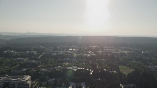 AX49_043E - 5K aerial stock footage flyby the Microsoft Headquarters office complex, Redmond, Washington