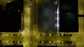AX51_064E - 5K aerial stock footage of bird's eye view of following 2nd Avenue through Downtown Seattle, Washington, night