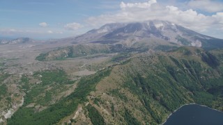 AX52_043 - 5K stock footage aerial video of Mount St. Helens seen from Castle Lake, Washington