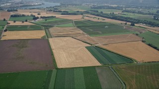 AX52_100 - 5K stock footage aerial video fly over crop fields in Riverview, Oregon