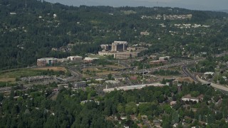 AX53_007 - 5K aerial stock footage of approaching Portland St. Vincent Medical Center, Southwest Portland, Oregon