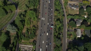 AX53_010 - 5K aerial stock footage of a bird's eye of heavy highway traffic, Southwest Portland, Oregon