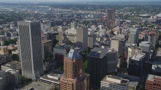 AX53_032 - 5K aerial stock footage video fly over city skyscrapers and high-rises, Downtown Portland, Oregon
