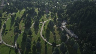 AX53_091 - 5K aerial stock footage of bird's eye of a cemetery, Sunset Hills Memorial Park, Southwest Portland, Oregon