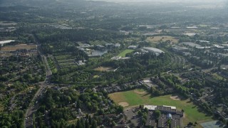 AX53_097 - 5K aerial stock footage of flying by Nike Headquarters, Beaverton, Oregon