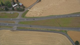 AX56_011 - 5K aerial stock footage of bird's eye view of light traffic traveling on Highway 26, Banks, Oregon