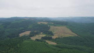 AX56_014 - 5K aerial stock footage of evergreen forest and hillside clear cut logging areas, Banks, Oregon