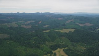 AX56_020 - 5K aerial stock footage fly over evergreen forest and logging areas in Washington County, Oregon