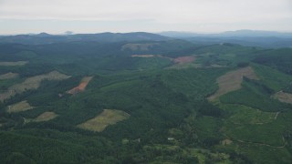 AX56_023 - 5K aerial stock footage of clear cut logging areas and evergreen forest in Washington County, Oregon