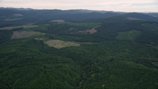 AX56_027 - 5K aerial stock footage of passing some clear cut logging areas and evergreen forest in Washington County, Oregon