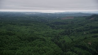 AX56_058E - 5K aerial stock footage of a wide expanse of evergreen forest in Clatsop County, Oregon