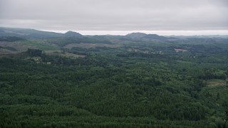 AX56_061 - 5K aerial stock footage of evergreen forest and clear cut areas in the hills in Clatsop County, Oregon