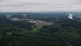 AX57_014 - 5K aerial stock footage of the Satsop Nuclear Power Plant in Satsop, Washington