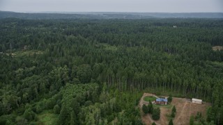AX58_048E - 5K aerial stock footage fly over evergreen forest and reveal rural homes in Olalla, Washington