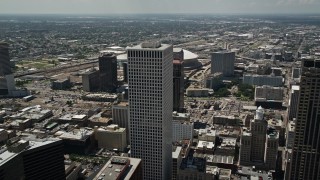 AX59_017E - 5K aerial stock footage approach and fly over One Shell Square in Downtown New Orleans, Louisiana