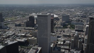 AX59_018 - 5K aerial stock footage approach and fly over One Shell Square in Downtown New Orleans, Louisiana